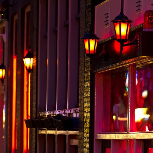 Close-up of the Red Light District in Amsterdam.