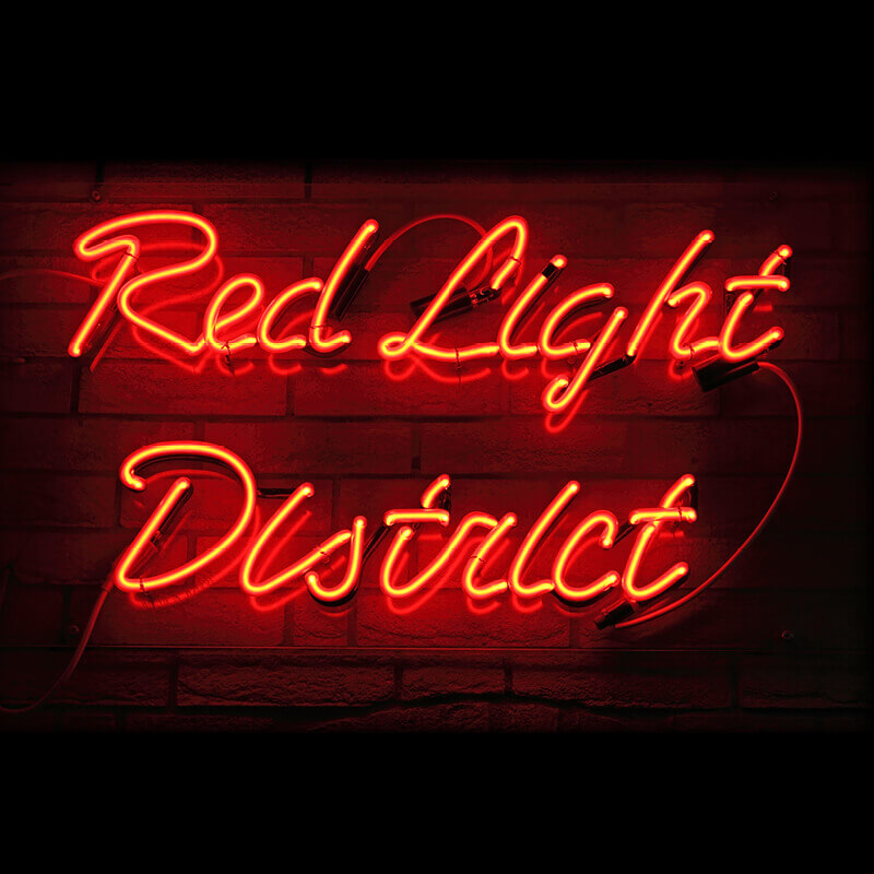 Neon sign of the Red Light District in Amsterdam. 